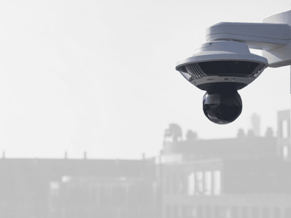 Axis multisensor with PTZ Camera Overlooking Urban Streetscape