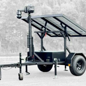 Mobile surveillance trailer with solar panels and elevated camera system