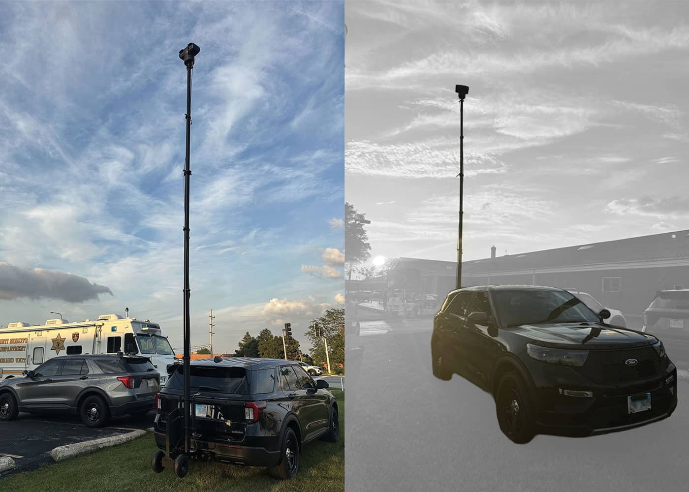 Elk Grove Village Police Department deploying The RATT mobile video monitoring system for an elevated view during a multi-jurisdiction Roadside Safety Check and DUI checkpoint.