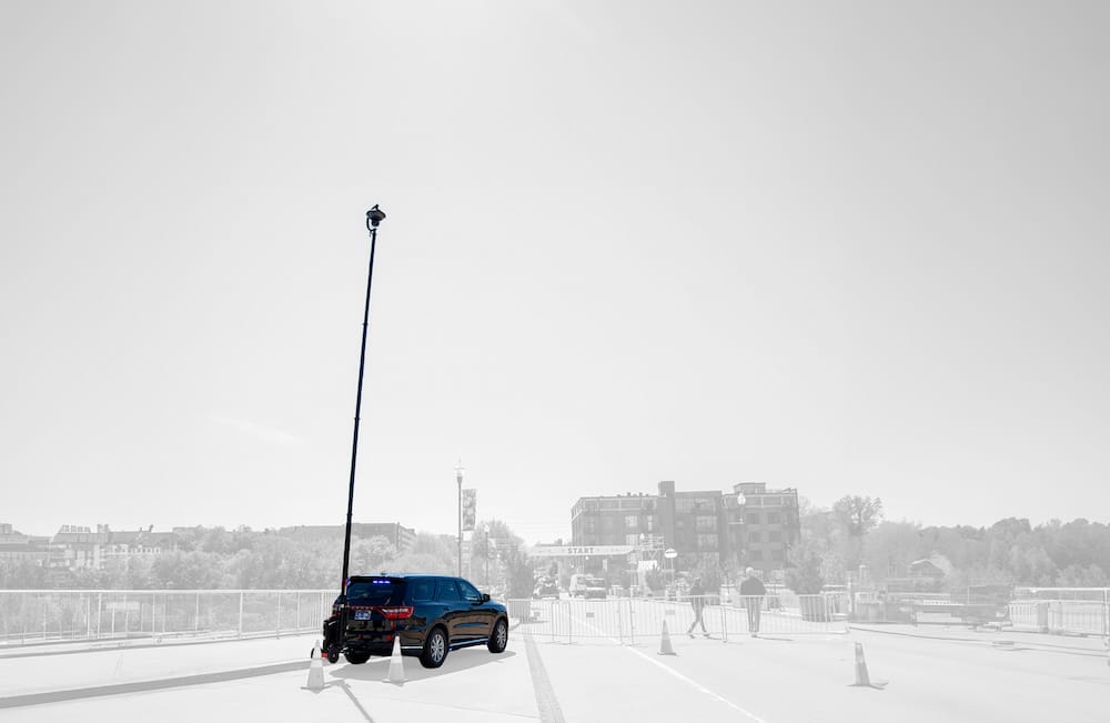 Telescopic camera mast deployed at Knoxville Marathon for law enforcement surveillance