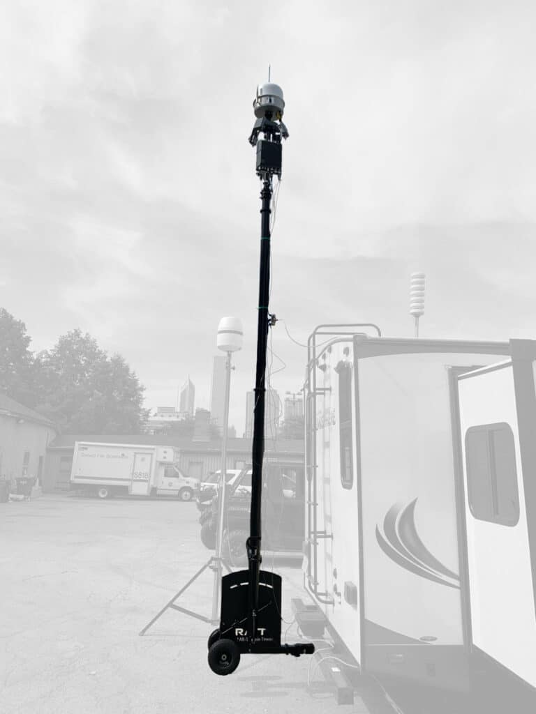Hitch-mounted RATT tower deployed by Illinois State Police at Lollapalooza in Chicago with counter-drone equipment mounted on top